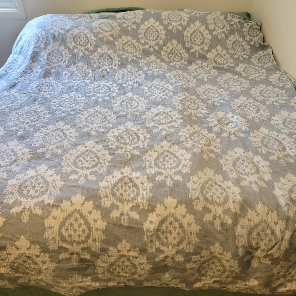 Arhaus Gray White Damask Medallion Cotton Duvet Cover Portugal SUJACK King